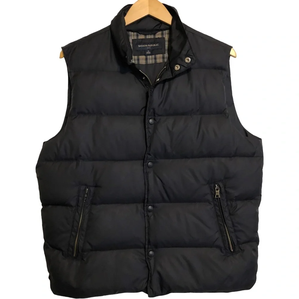 Banana Republic Men's Quilted Black Down Puffer Zip Front/Button Vest Jacket M - Picture 14 of 14